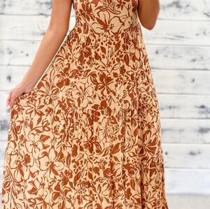 Lush Rust Brown and Cream Floral Maxi Dress